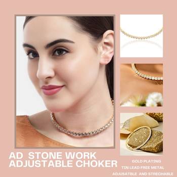 Mansiyaorange single line white  ad stone choker set for girls and women 4