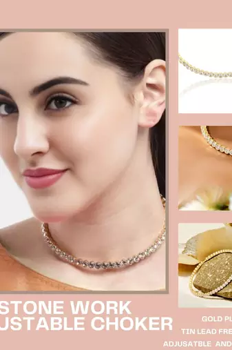 Mansiyaorange single line white  ad stone choker set for girls and women