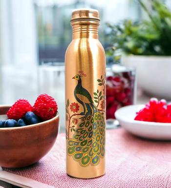 Voidrop peacock design 1 ltr leak proof pure copper water bottle-copper vessel water bottle peacock design 1