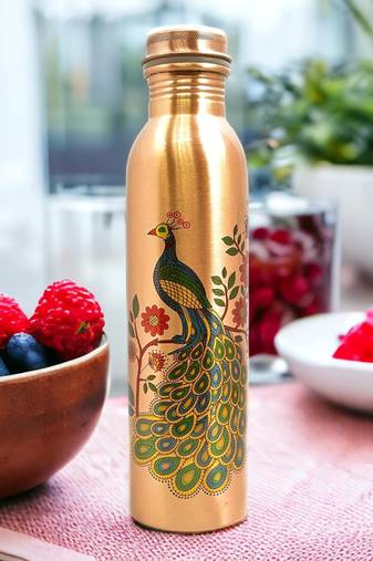 Voidrop peacock design 1 ltr leak proof pure copper water bottle-copper vessel water bottle peacock design
