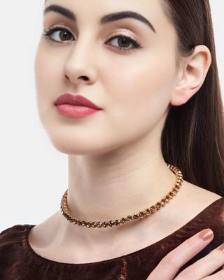 Mansiyaorange single line copper golden  ad stone choker set for girls and women 1