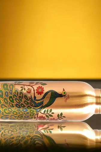 Voidrop peacock design 1 ltr leak proof pure copper water bottle-copper vessel water bottle peacock design