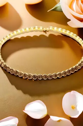 Mansiyaorange single line copper golden  ad stone choker set for girls and women