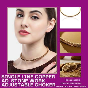 Mansiyaorange single line copper golden  ad stone choker set for girls and women 4