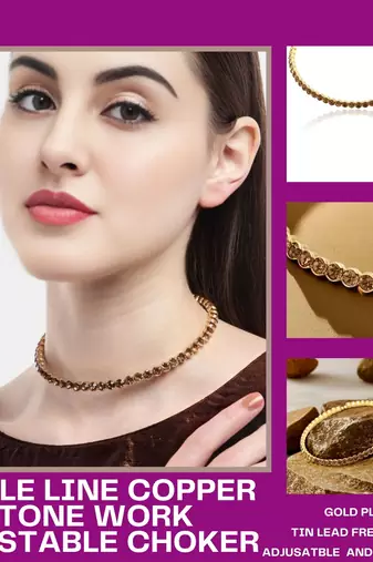 Mansiyaorange single line copper golden  ad stone choker set for girls and women