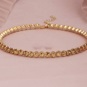 Mansiyaorange single line copper golden  ad stone choker set for girls and women 5