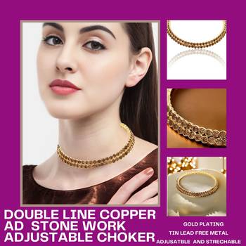 Mansiyaorange double line  copper golden ad stone choker set for girls and women 4
