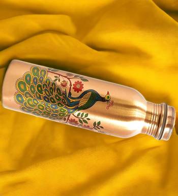 Voidrop peacock design 1 ltr leak proof pure copper water bottle set with 2 glasses-copper bottle peacock design 2