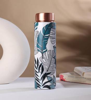 Voidrop meenakari leaf design 750 ml leak proof pure copper water bottle-copper pure copper bottle leaf design 1