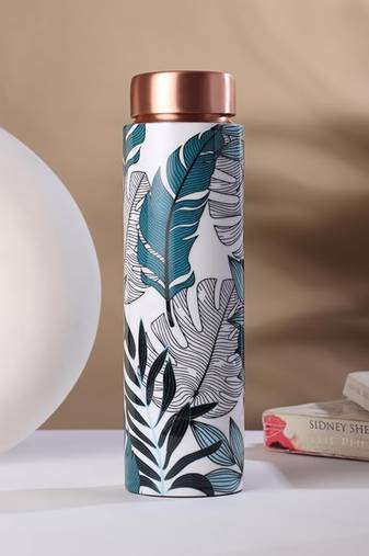 Voidrop meenakari leaf design 750 ml leak proof pure copper water bottle-copper pure copper bottle leaf design