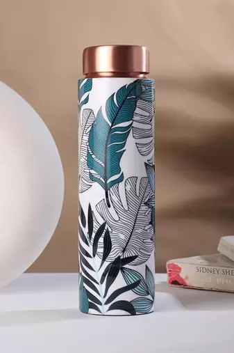Voidrop meenakari leaf design 750 ml leak proof pure copper water bottle-copper pure copper bottle leaf design