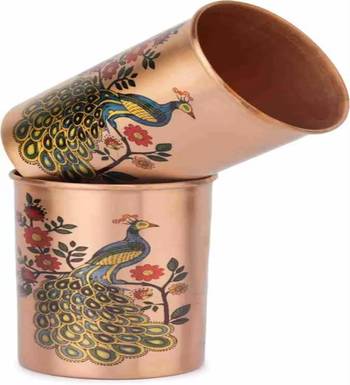 Voidrop peacock design 1 ltr leak proof pure copper water bottle set with 2 glasses-copper bottle peacock design 3