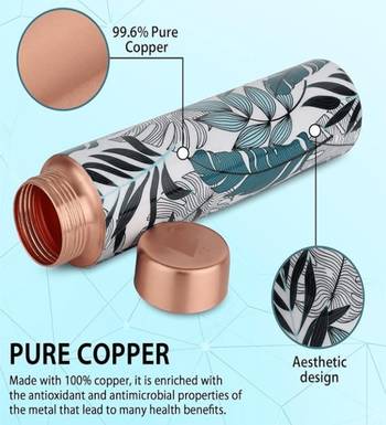 Voidrop meenakari leaf design 750 ml leak proof pure copper water bottle-copper pure copper bottle leaf design 2
