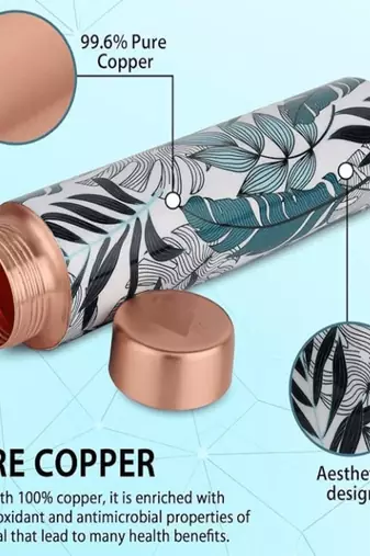 Voidrop meenakari leaf design 750 ml leak proof pure copper water bottle-copper pure copper bottle leaf design