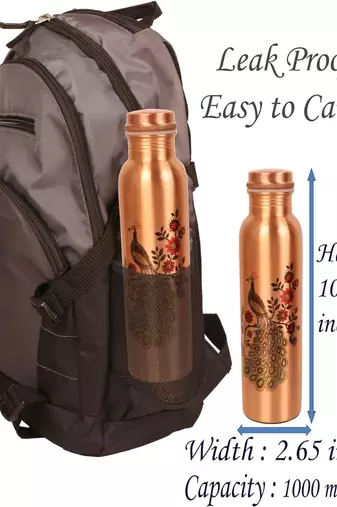 Voidrop peacock design 1 ltr leak proof pure copper water bottle set with 2 glasses-copper bottle peacock design