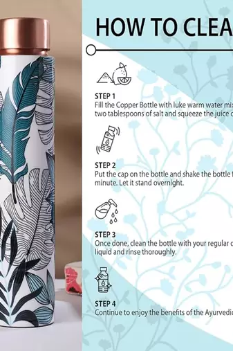 Voidrop meenakari leaf design 750 ml leak proof pure copper water bottle-copper pure copper bottle leaf design