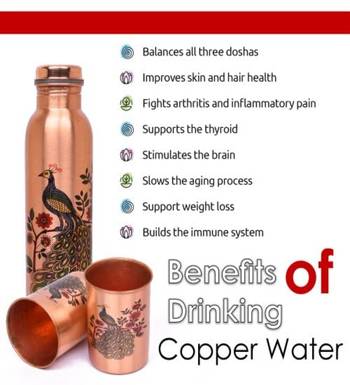 Voidrop peacock design 1 ltr leak proof pure copper water bottle set with 2 glasses-copper bottle peacock design 5