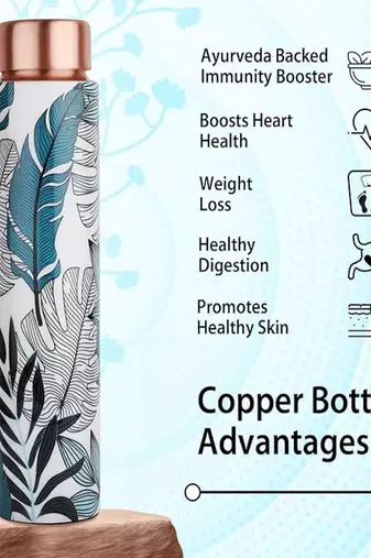 Voidrop meenakari leaf design 750 ml leak proof pure copper water bottle-copper pure copper bottle leaf design