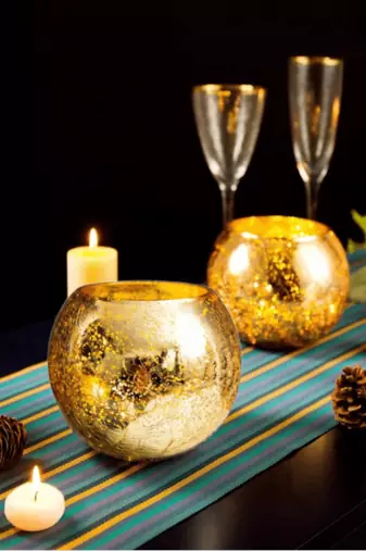 Voidrop set of 2 votive tealight candle holders mercury glass  candle holder ice cracked glass bowl candle