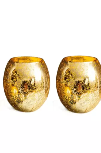 Voidrop set of 2 votive tealight candle holders mercury glass  candle holder ice cracked glass bowl candle