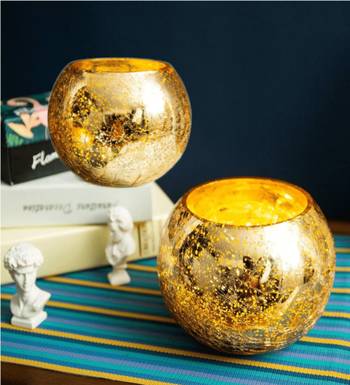 Voidrop set of 2 votive tealight candle holders mercury glass  candle holder ice cracked glass bowl candle 4
