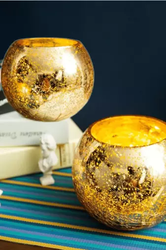 Voidrop set of 2 votive tealight candle holders mercury glass  candle holder ice cracked glass bowl candle
