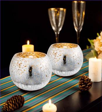 Voidrop set of 2 votive tealight candle holders mercury glass  candle holder ice cracked glass 1
