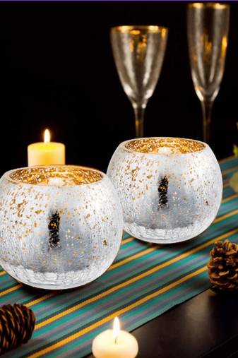 Voidrop set of 2 votive tealight candle holders mercury glass  candle holder ice cracked glass