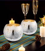 Voidrop set of 2 votive tealight candle holders mercury glass  candle holder ice cracked glass