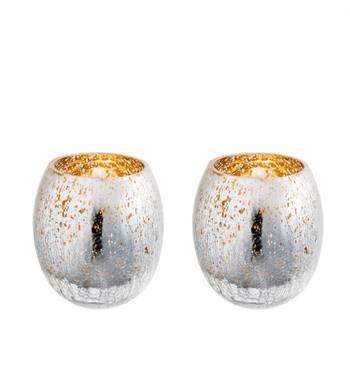 Voidrop set of 2 votive tealight candle holders mercury glass  candle holder ice cracked glass 2