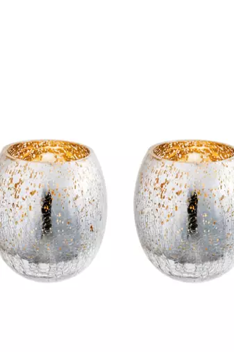 Voidrop set of 2 votive tealight candle holders mercury glass  candle holder ice cracked glass