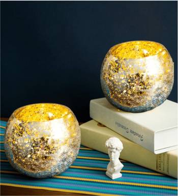 Voidrop set of 2 votive tealight candle holders mercury glass  candle holder ice cracked glass 3
