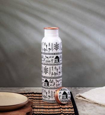 Voidrop meenakari design 1 ltr leak proof pure copper water bottle-copper bottle-capacity 34 oz pure copper bottle 1