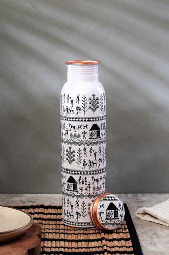 Voidrop meenakari design 1 ltr leak proof pure copper water bottle-copper bottle-capacity 34 oz pure copper bottle