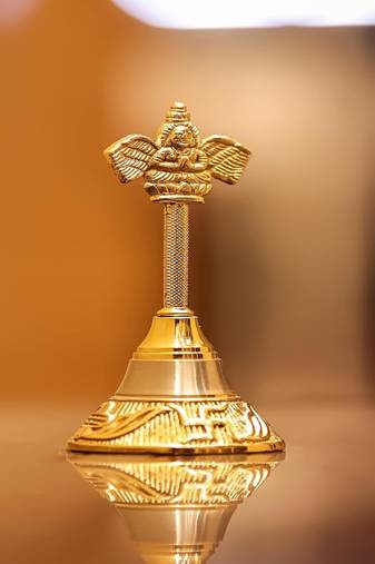 Voidrop Gold Polish Pooja Bell Garuda Ghanti, Hand Bell (Height- 4 Inch)