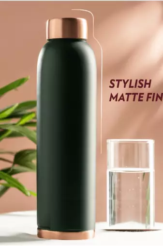 Voidrop green 1ltr leak proof pure copper water bottle matte finish-copper plain green copper bottle