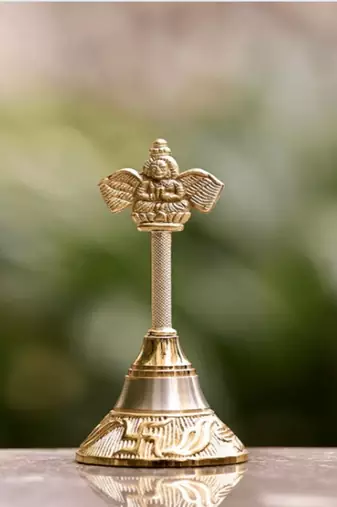 Voidrop Gold Polish Pooja Bell Garuda Ghanti, Hand Bell (Height- 4 Inch)