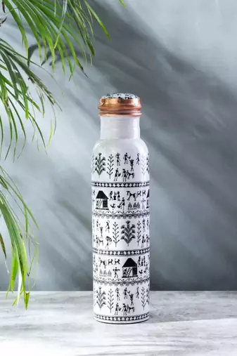 Voidrop meenakari design 1 ltr leak proof pure copper water bottle-copper bottle-capacity 34 oz pure copper bottle