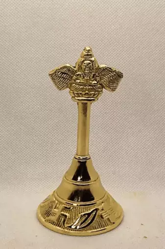 Voidrop Gold Polish Pooja Bell Garuda Ghanti, Hand Bell (Height- 4 Inch)