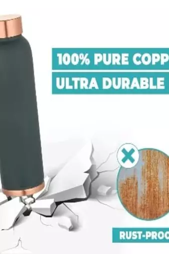 Voidrop green 1ltr leak proof pure copper water bottle matte finish-copper plain green copper bottle