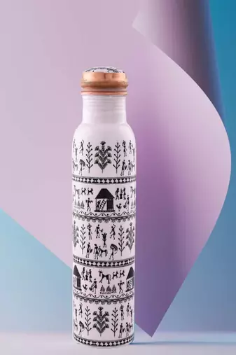 Voidrop meenakari design 1 ltr leak proof pure copper water bottle-copper bottle-capacity 34 oz pure copper bottle