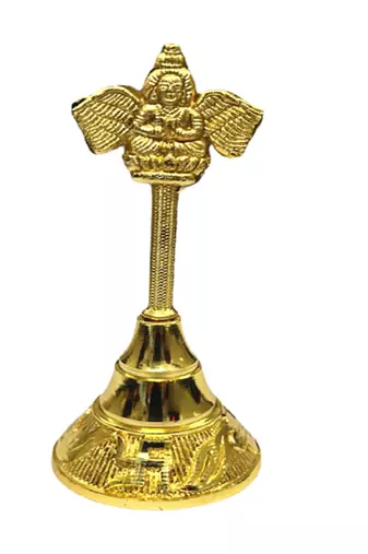 Voidrop Gold Polish Pooja Bell Garuda Ghanti, Hand Bell (Height- 4 Inch)