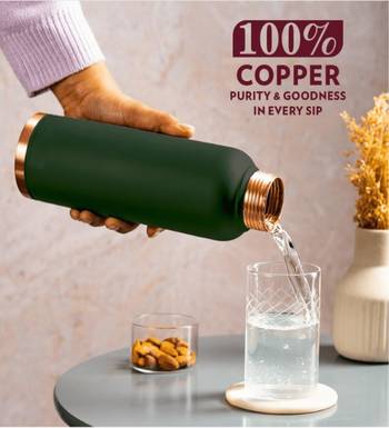Voidrop green 1ltr leak proof pure copper water bottle matte finish-copper plain green copper bottle 4