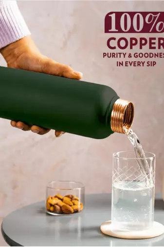 Voidrop green 1ltr leak proof pure copper water bottle matte finish-copper plain green copper bottle