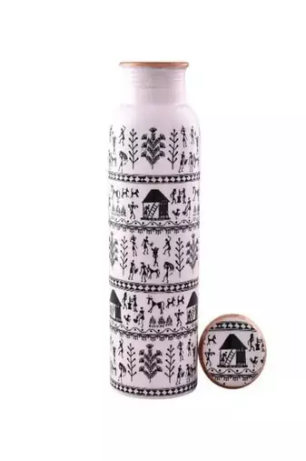 Voidrop meenakari design 1 ltr leak proof pure copper water bottle-copper bottle-capacity 34 oz pure copper bottle