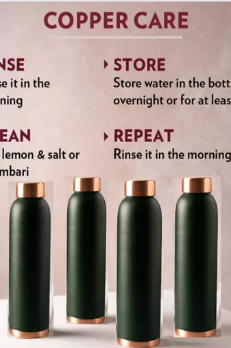 Voidrop green 1ltr leak proof pure copper water bottle matte finish-copper plain green copper bottle