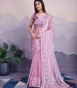 Purple jimmi silk c thread sequins embroidery work heavy ceremonial saree