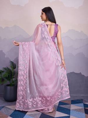 Purple jimmi silk blend c thread sequins embroidery work heavy ceremonial saree 2