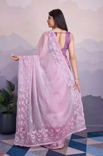 Purple jimmi silk blend c thread sequins embroidery work heavy ceremonial saree