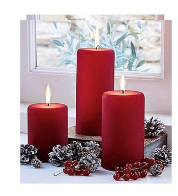 VoiDrop Pure Wax Cinnamon Fragranced (Cinnamon) Pillar Candles, Set of 3 Scented Pillar Candles Red 1